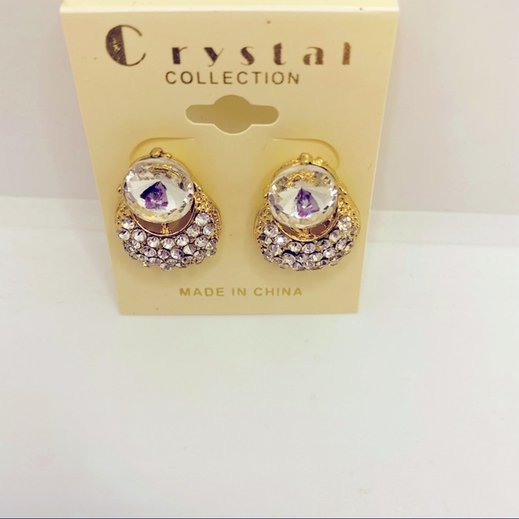 Earrings Crystal Clear set in golden tone!STUNNING - Picture 9 of 13